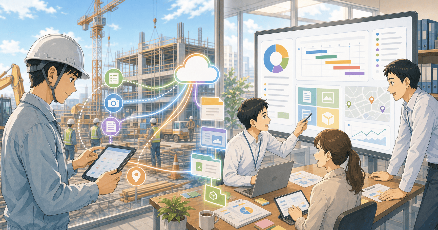建設業の現場と事務所をデータでつなぐのアイキャッチ