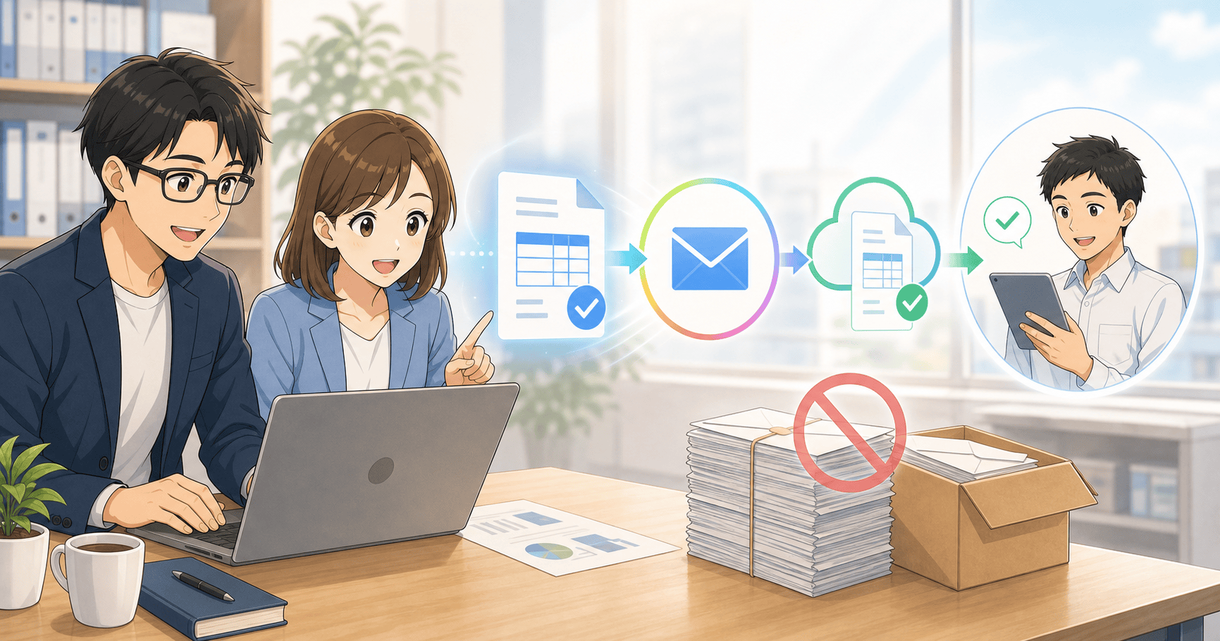 請求書の郵送をやめて電子送付に切り替えるのアイキャッチ