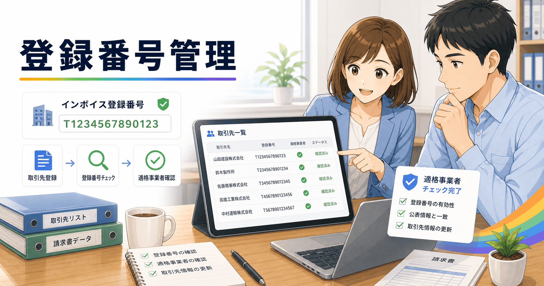 インボイス登録番号の管理と取引先チェックのアイキャッチ