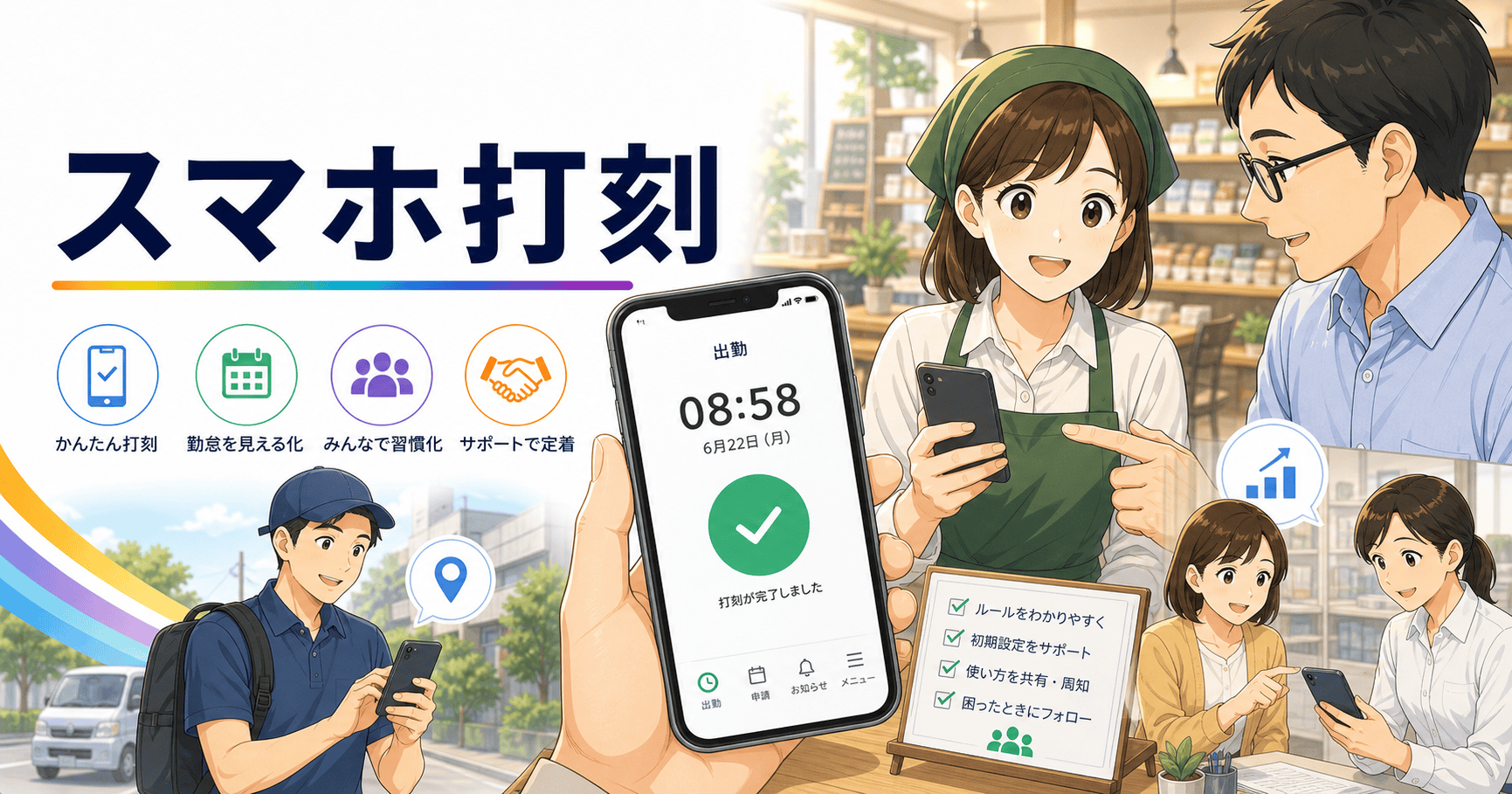 スマホ打刻を導入する時の現場定着のコツのアイキャッチ