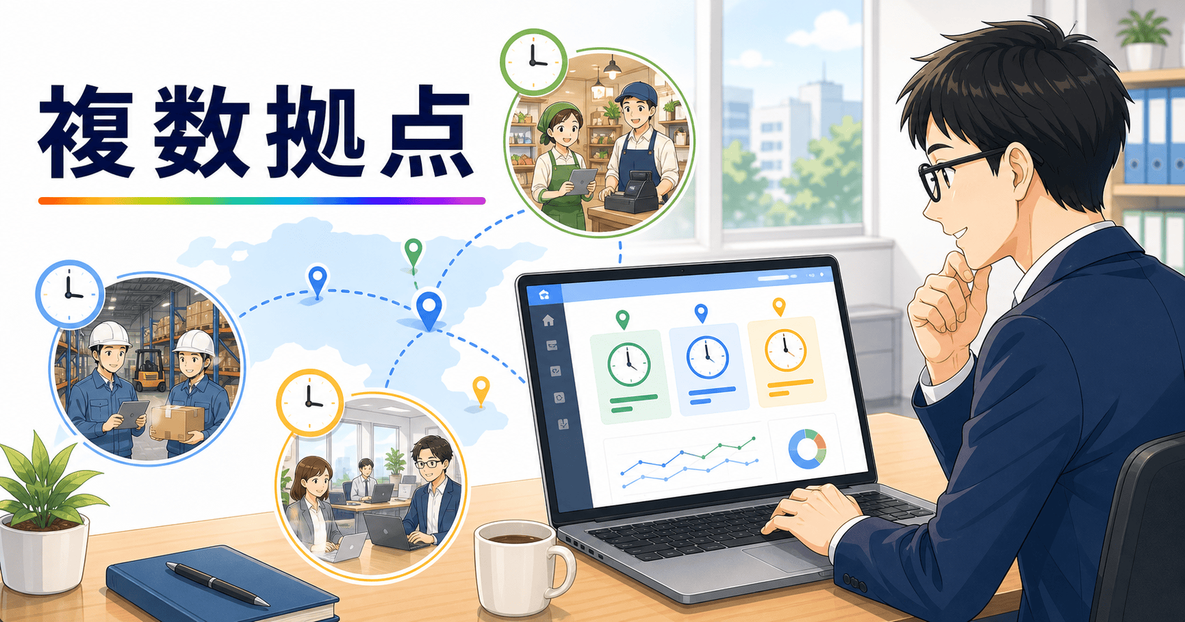 複数拠点の勤怠を本社でまとめて管理するのアイキャッチ