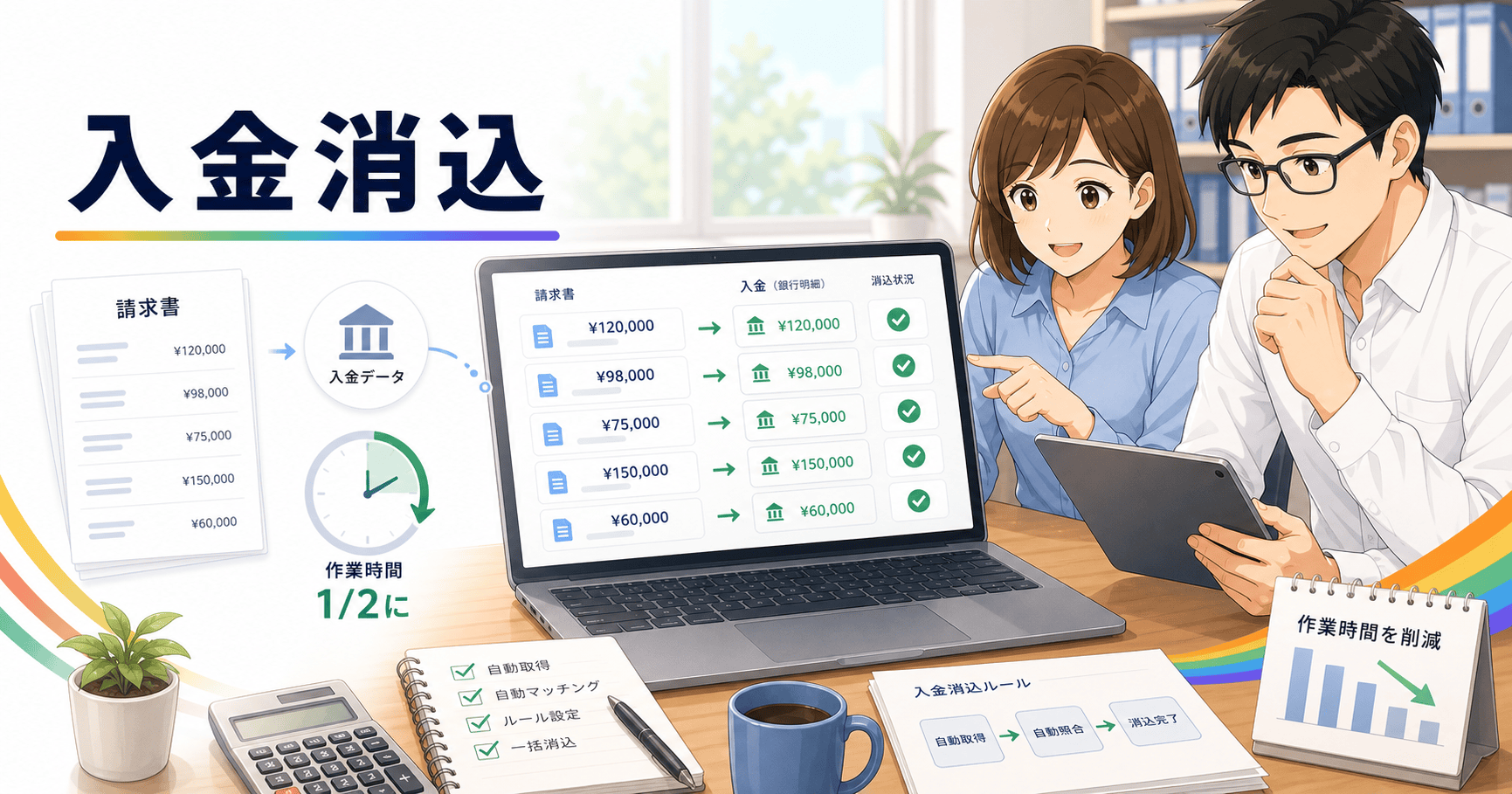 入金消込の作業時間を半分にする考え方のアイキャッチ