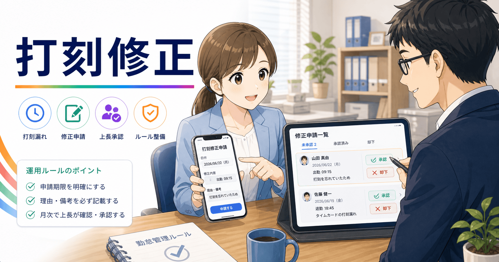 打刻漏れ・修正申請の運用ルールを整えるのアイキャッチ